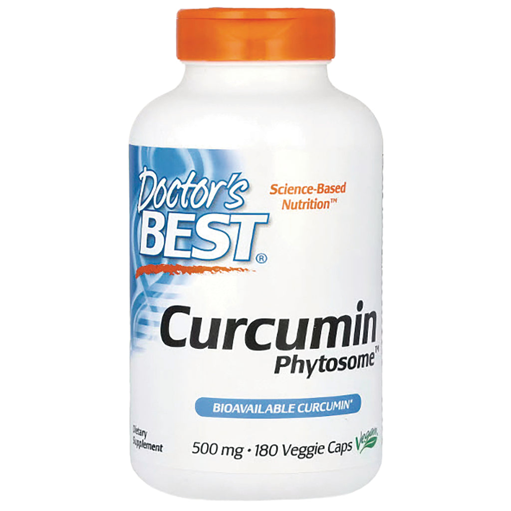 DB177 | Doctor's Best Curcumin Phytosome 500 mg white bottle with orange cap, 180 veggie caps label - Thumbnail