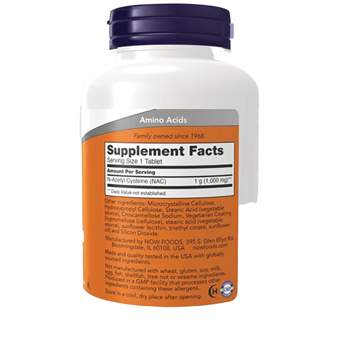 NWF1317 | back of white supplement bottle with orange label showing Supplement Facts and ingredient text