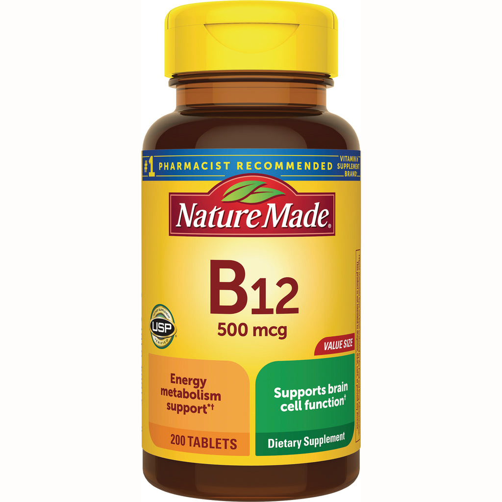 NTM174 | Nature Made B12 500 mcg yellow bottle, 200 tablets dietary supplement - Thumbnail