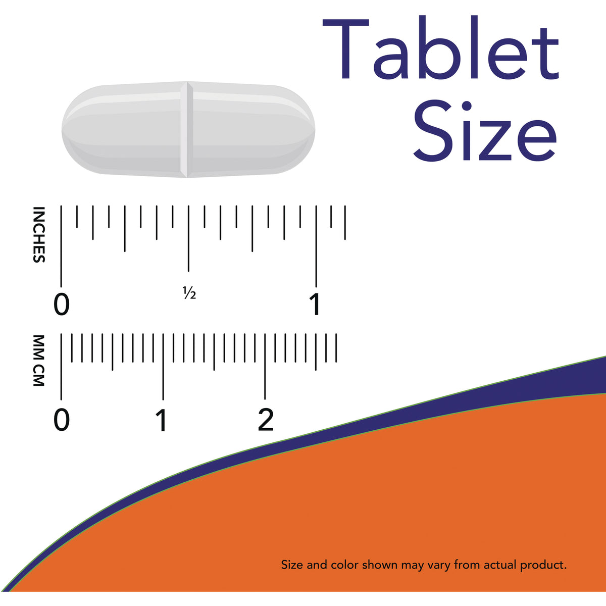 NWF1053 | white scored tablet above rulers showing size in inches and cm, text Tablet Size