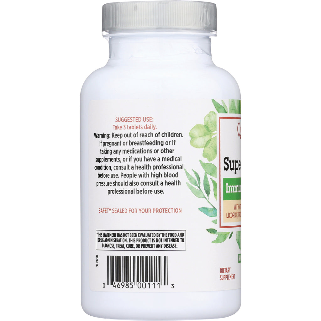 QU029 | Back of white supplement bottle showing suggested use and warning text, barcode and safety sealed label - Thumbnail