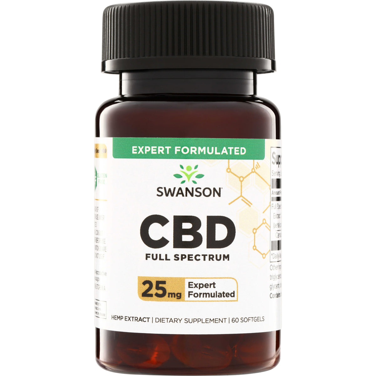 SW1865 | Swanson CBD Full Spectrum 25 mg, Expert Formulated, hemp extract supplement, 60 softgels, front of bottle