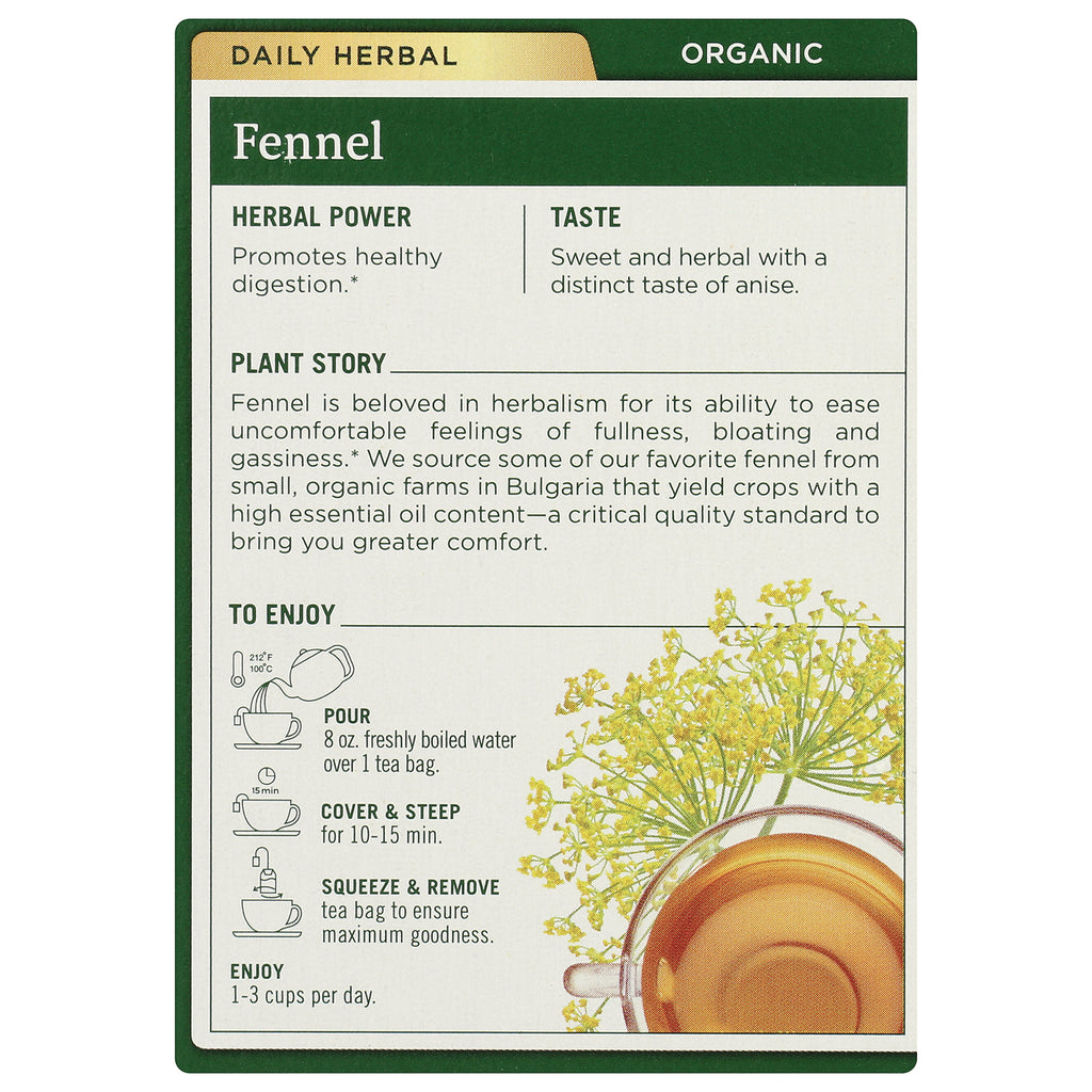TMD046 | Fennel tea box back, Daily Herbal Organic; herbal power, taste notes, plant story, and brewing directions - Thumbnail
