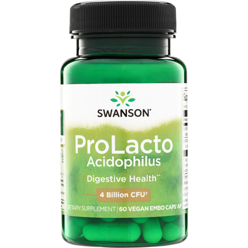 SWA001 | Swanson ProLacto Acidophilus, Digestive Health, 4 Billion CFU, 60 vegan capsules bottle front - Thumbnail