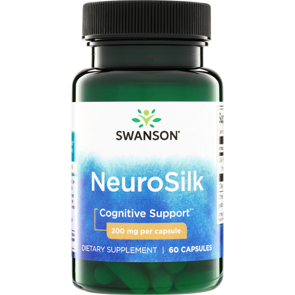 SWU959 | Swanson NeuroSilk cognitive support supplement, 200 mg per capsule, 60 capsules bottle front - Thumbnail