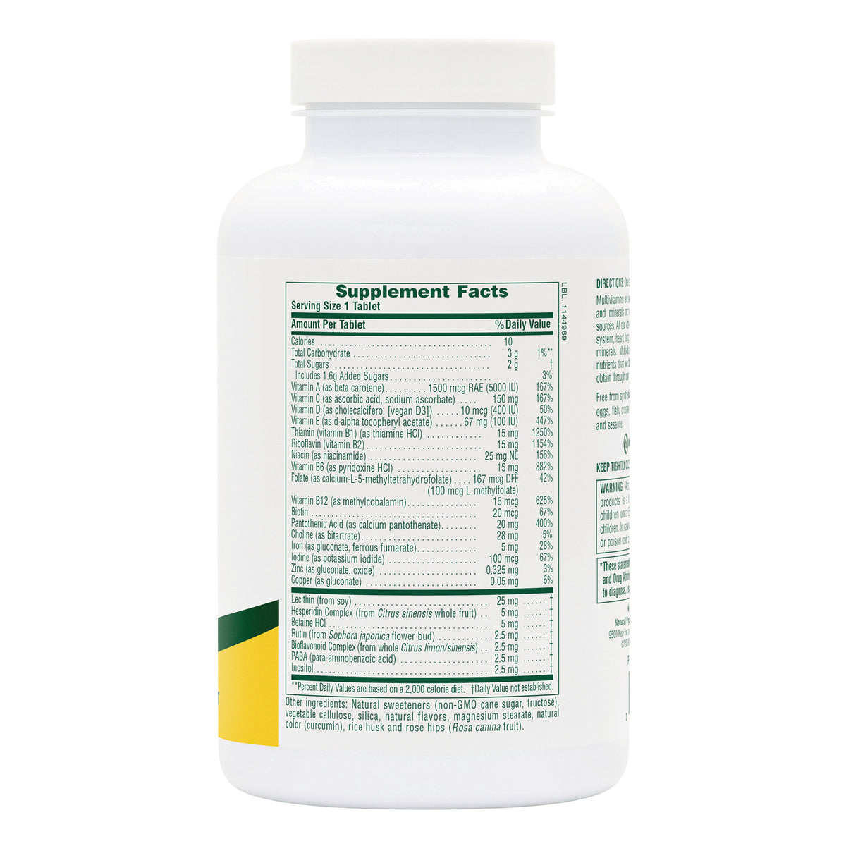 NTP193 | Supplement Facts label for one-tablet multivitamin listing vitamins, minerals, serving size, and other ingredients
