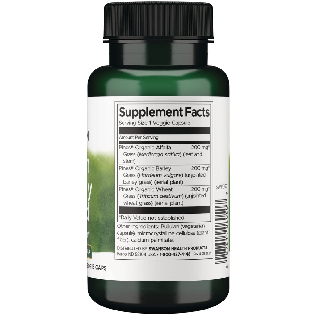 SWR050 | Back of green supplement bottle showing Supplement Facts panel, ingredients, barcode - Thumbnail