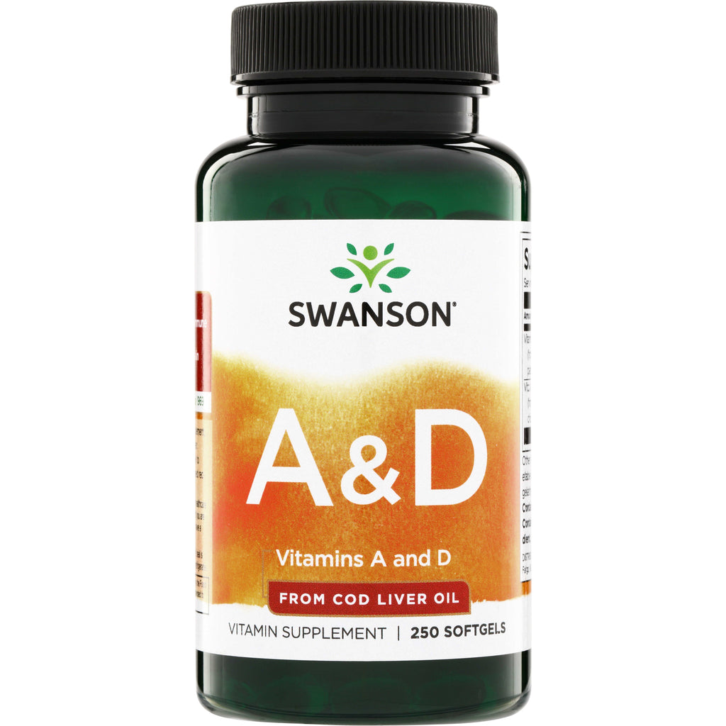 SW004 | Swanson A&D vitamins from cod liver oil, 250 softgels bottle front - Thumbnail