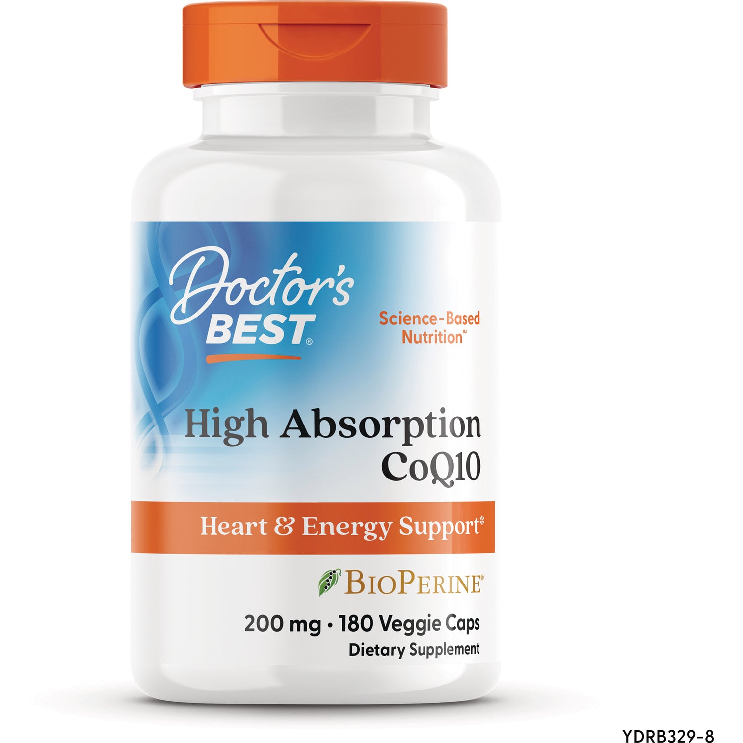 DB242 | Bottle of Doctor's Best High Absorption CoQ10 200 mg, 180 veggie caps, Heart & Energy Support, BioPerine