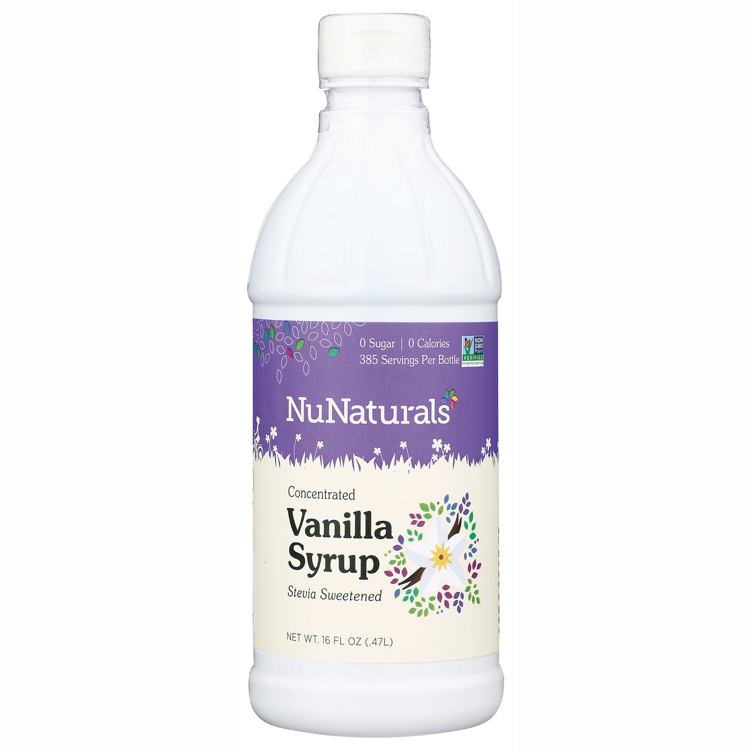 NN060 | NuNaturals concentrated vanilla syrup bottle, stevia sweetened, 16 fl oz