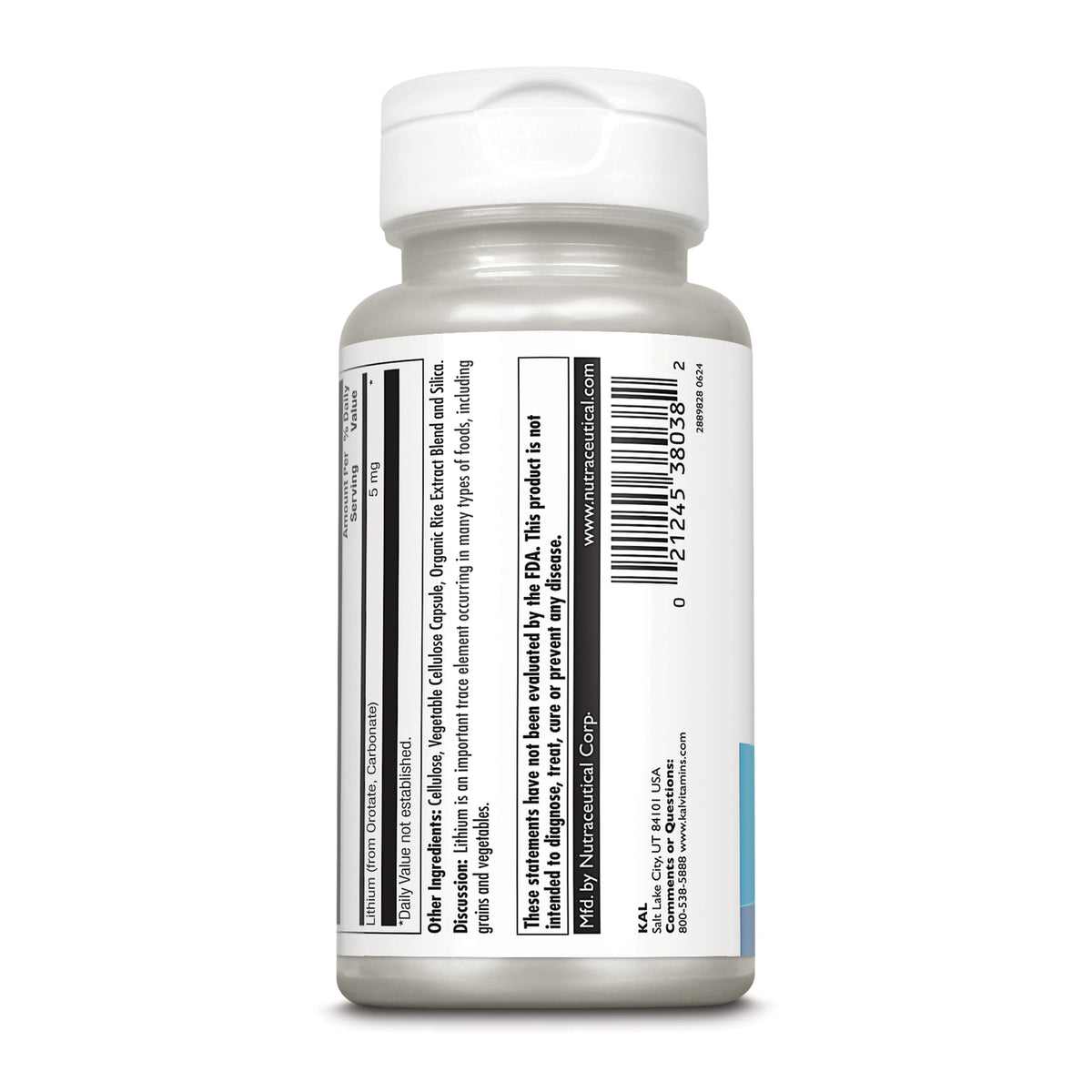 KL593 | Supplement bottle back label with barcode, ingredients, and FDA disclaimer