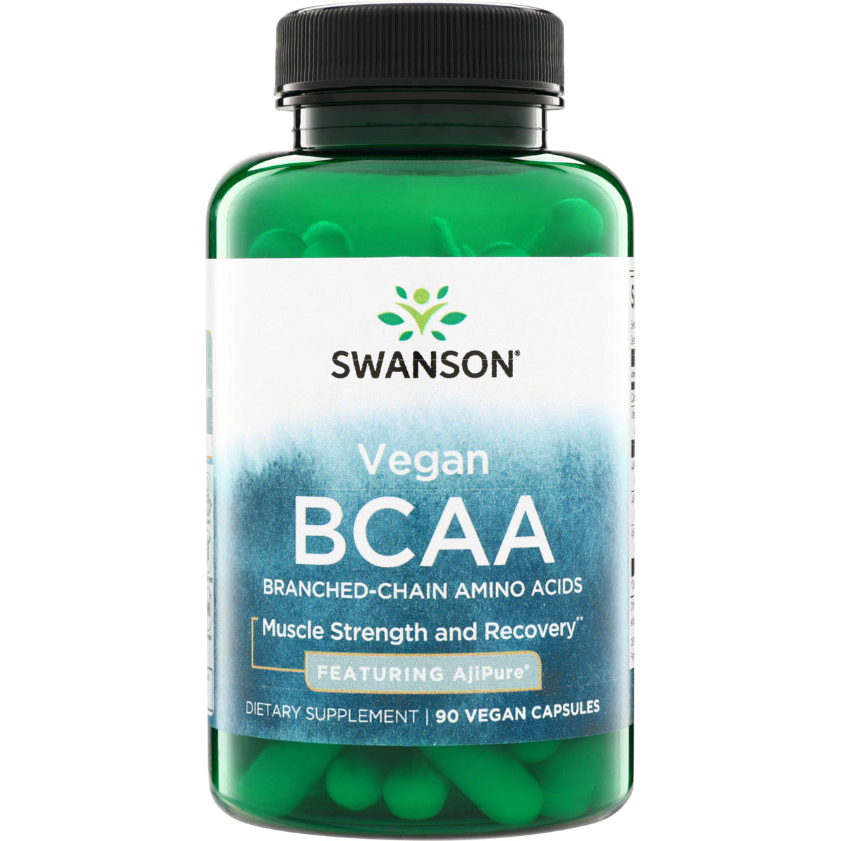 SWU453 | Swanson Vegan BCAA supplement, 90 vegan capsules, featuring AjiPure; Muscle Strength and Recovery