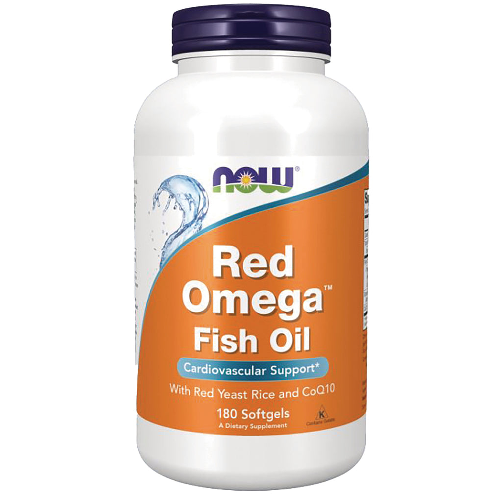 NWF908 | NOW Red Omega Fish Oil bottle, front label reading Red Omega Fish Oil, Cardiovascular Support, 180 Softgels - Thumbnail