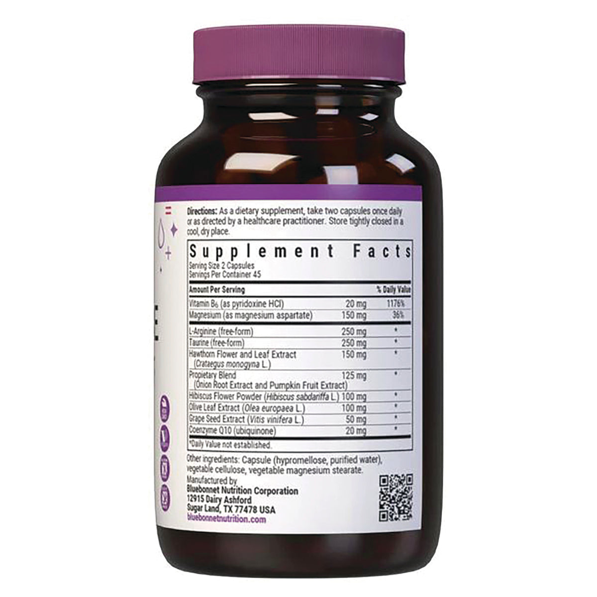 BLU151 | back of brown supplement bottle showing Supplement Facts panel and ingredient list