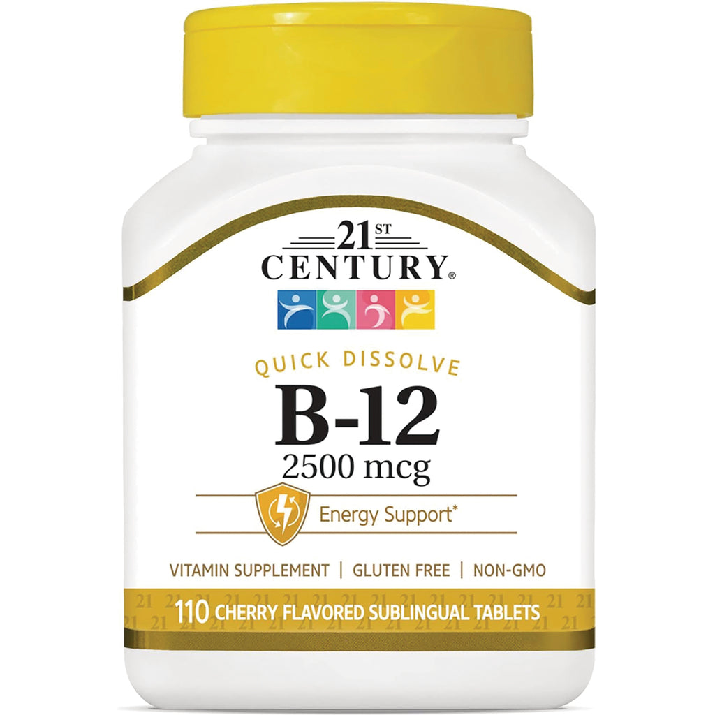 CNT165 | 21st Century B-12 2500 mcg quick dissolve cherry flavored sublingual tablets bottle, 110 count - Thumbnail