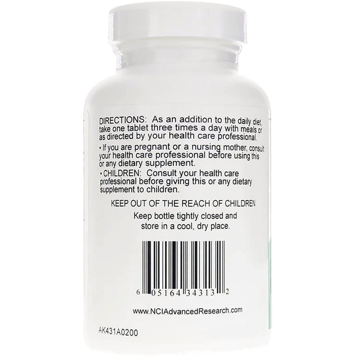 ADR020 | Back label with directions, warnings, barcode, and NCIAdvancedResearch.com