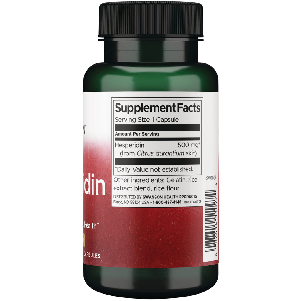 SW1097 | Back of supplement bottle with Supplement Facts: Serving Size 1 Capsule; Hesperidin 500 mg - Thumbnail