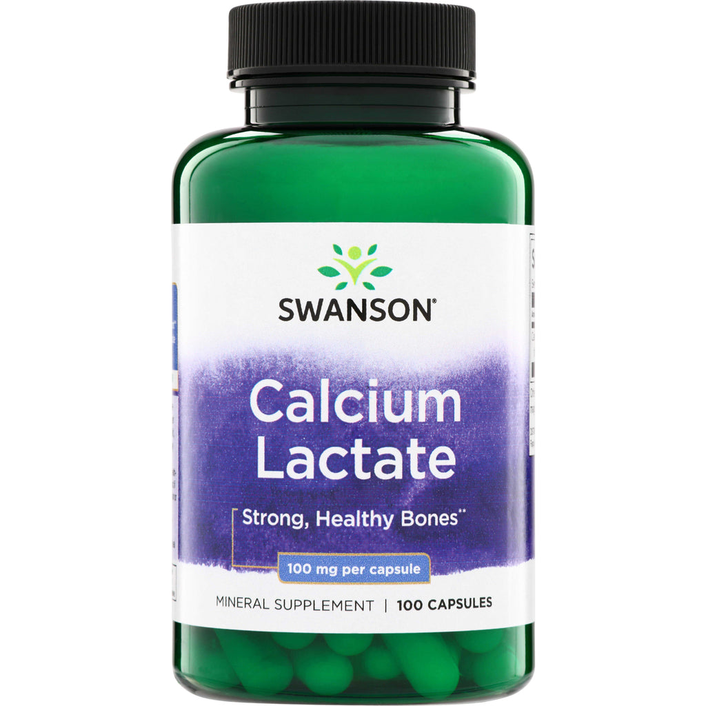 SW1925 | Swanson Calcium Lactate capsules, 100 mg per capsule, mineral supplement, 100 capsules - Thumbnail