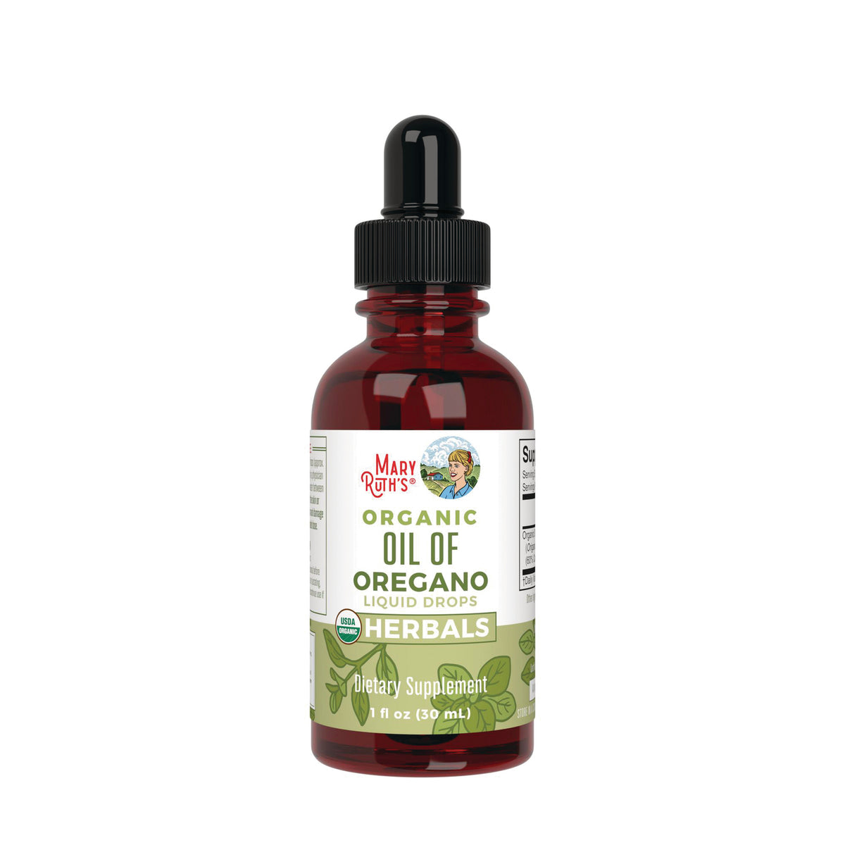 MRR042 | Amber dropper bottle labeled Mary Ruth's Organic Oil of Oregano liquid drops 1 fl oz dietary supplement