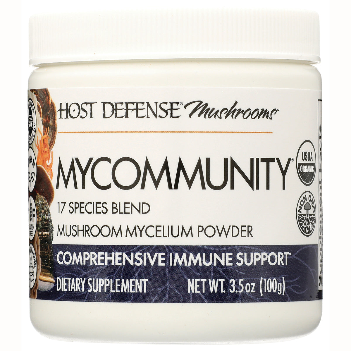 FUN047 | MyCommunity mushroom mycelium powder jar, 17 species blend, comprehensive immune support, net wt 3.5 oz