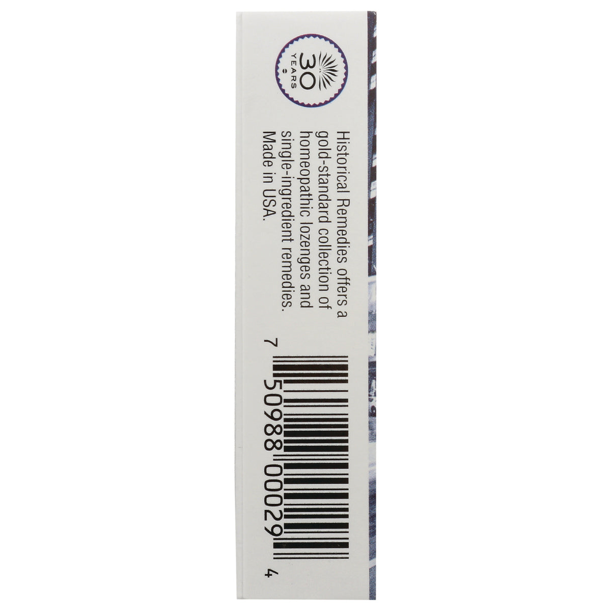 HLR006 | back of product box with barcode and vertical text Historical Remedies offers a gold-standard collection