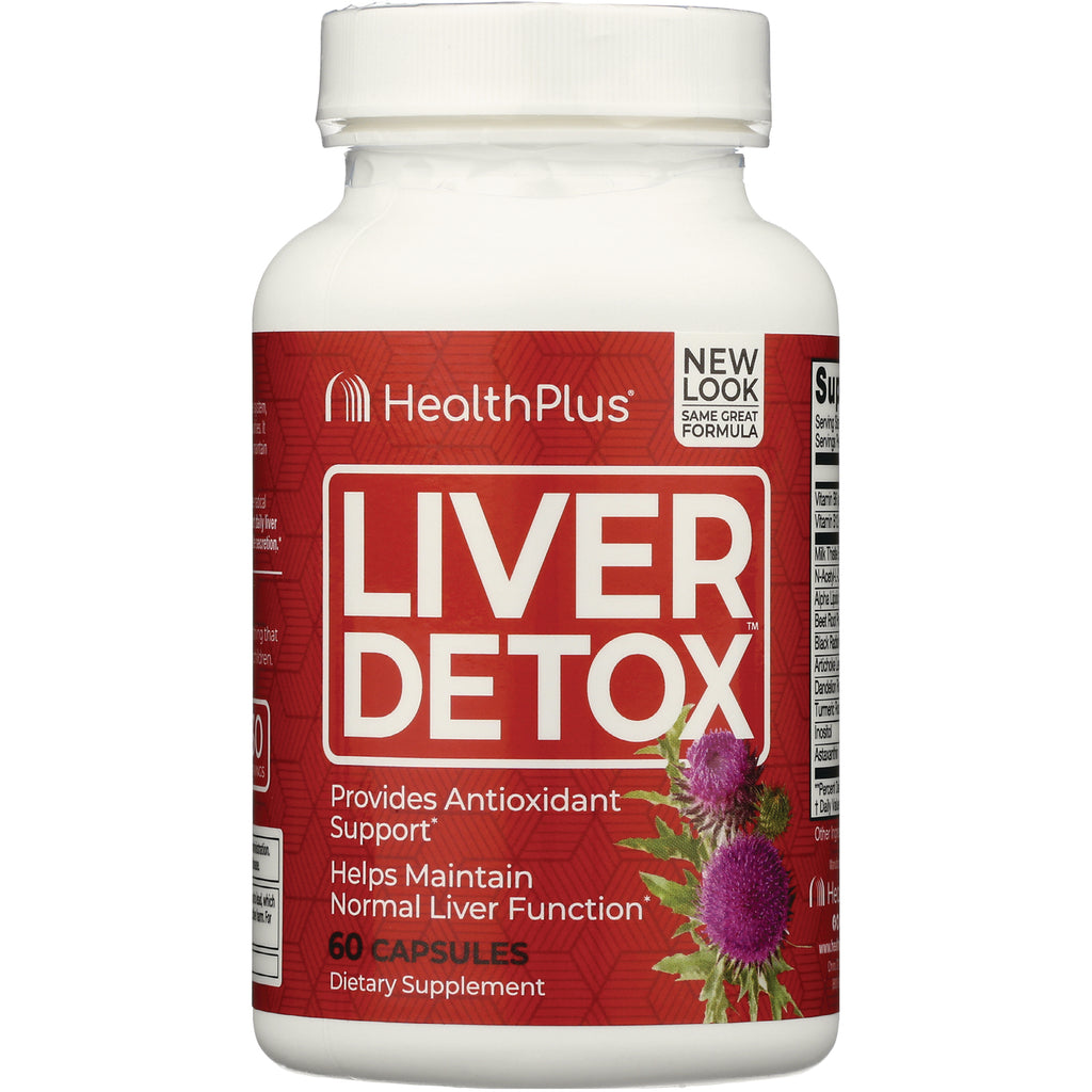 HP006 | HealthPlus Liver Detox dietary supplement bottle with red label reading LIVER DETOX, 60 capsules - Thumbnail