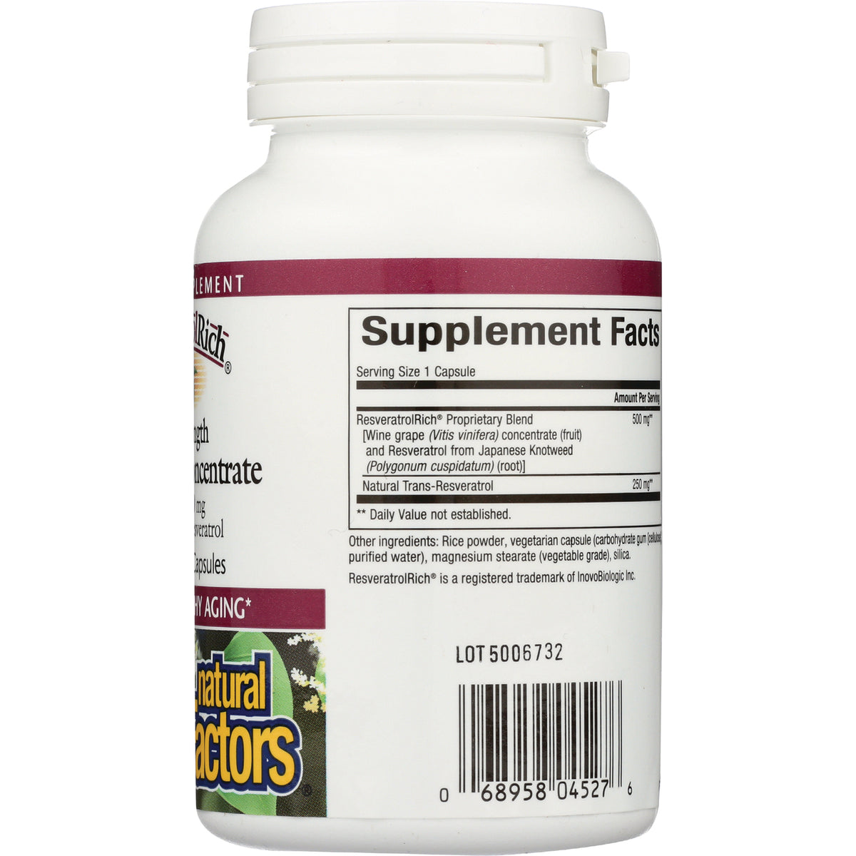 NFC080 | Back of white supplement bottle showing Supplement Facts panel, ingredients list and barcode