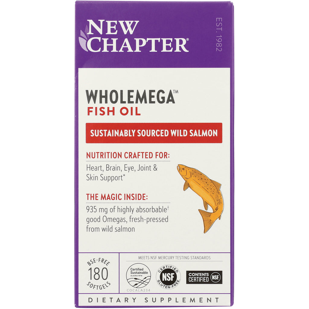 NWC209 | New Chapter Wholemega fish oil front packaging, sustainably sourced wild salmon, 180 softgels - Thumbnail
