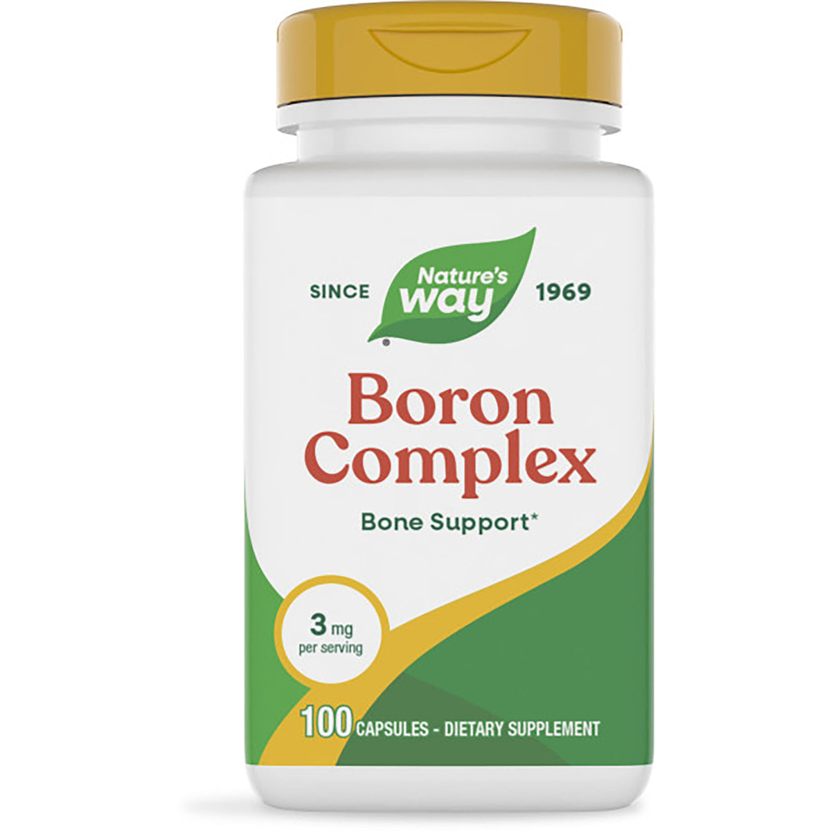 NW860 | Nature's Way Boron Complex bottle, front label reading Bone Support, 100 capsules, 3 mg per serving