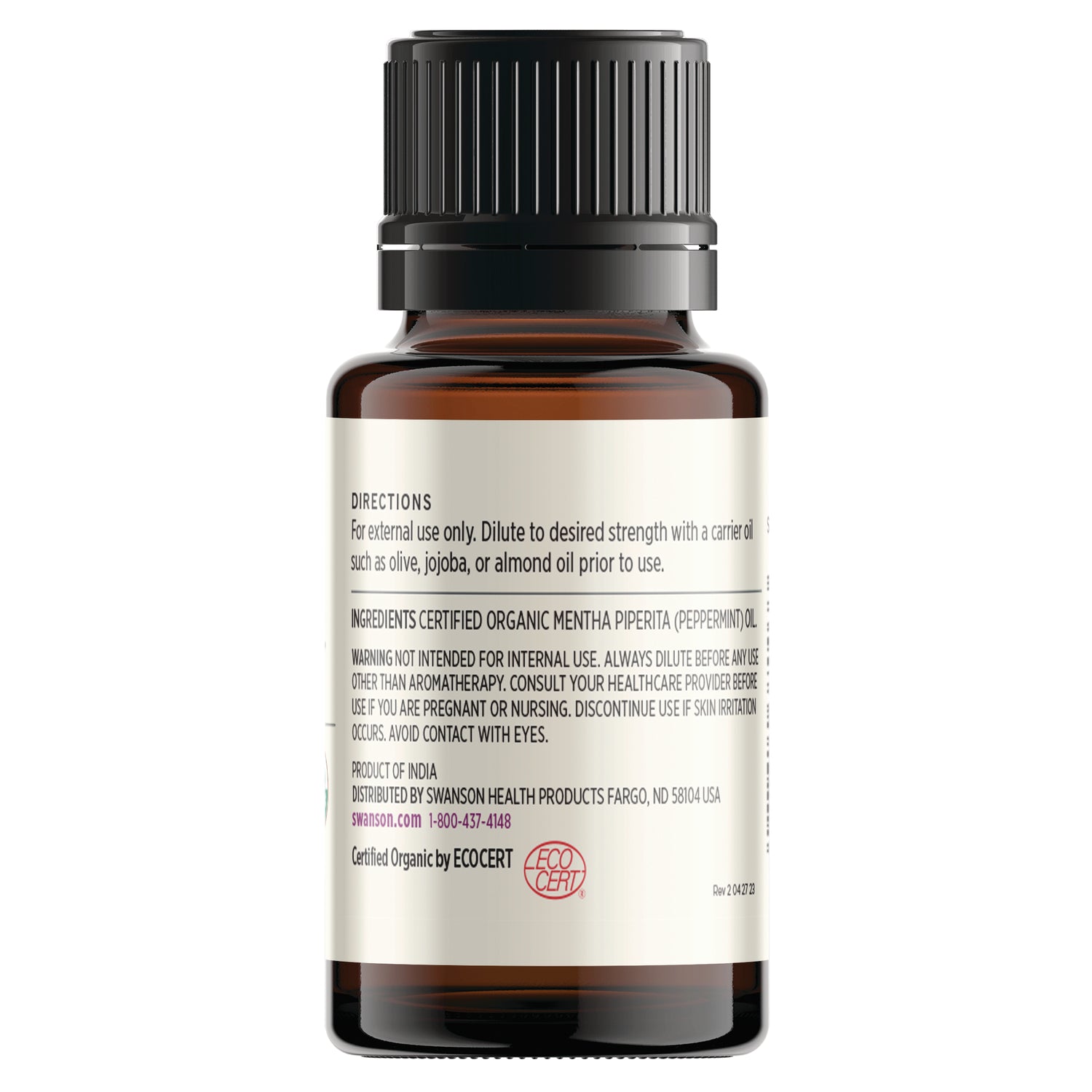SWAR003 | Back label with directions, ingredients, warnings, and Certified Organic by ECOCERT