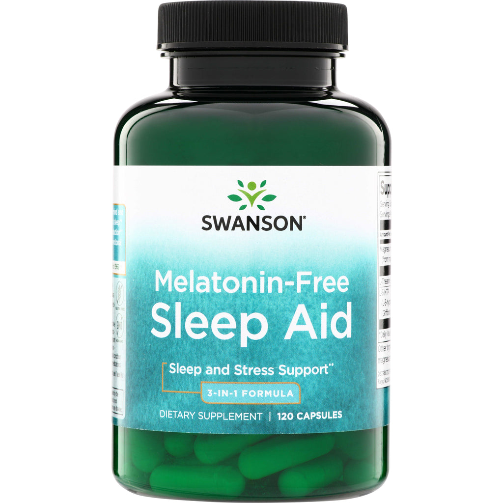 SW1910 | Swanson Melatonin-Free Sleep Aid, 120 capsules bottle front with Sleep and Stress Support 3-in-1 Formula - Thumbnail