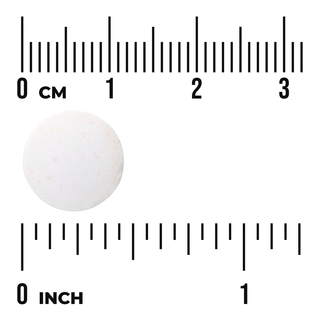 SW1715 | Round white tablet shown with metric and inch rulers for size reference - Thumbnail