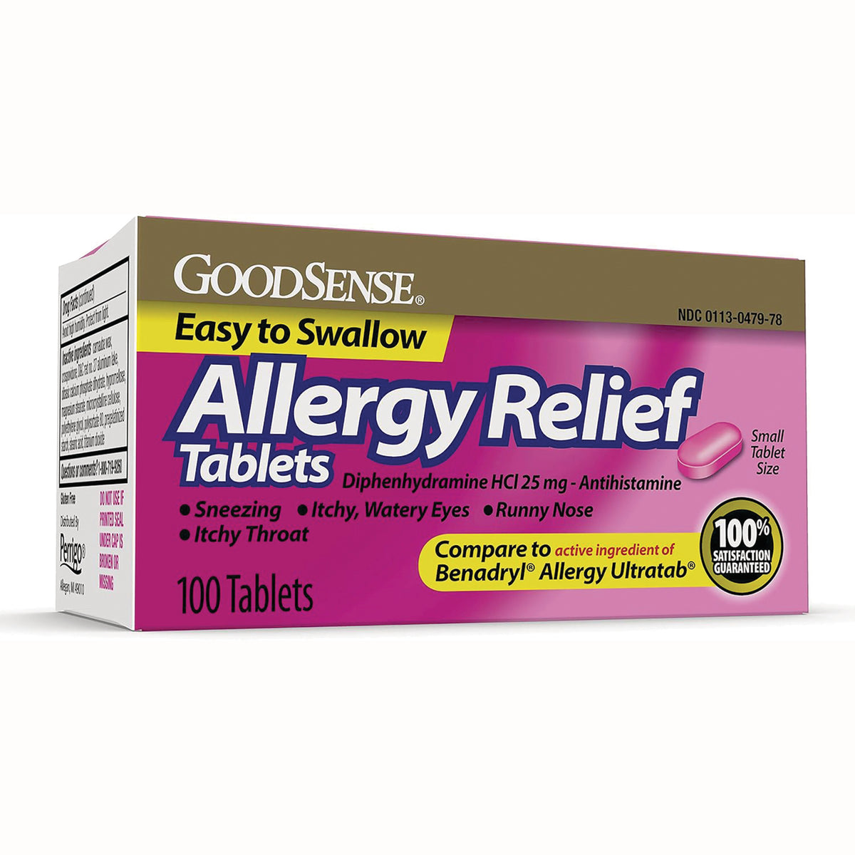 GDS004 | GoodSense Allergy Relief tablets box, Diphenhydramine HCl 25 mg, 100 tablets, front packaging