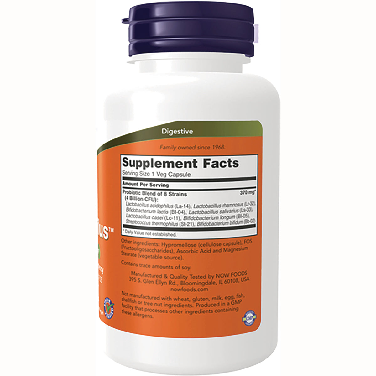NWF753 | Back of white supplement bottle showing Supplement Facts label with serving size and ingredient text