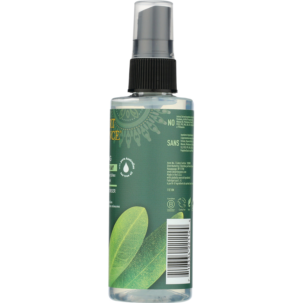DST079 | Back of green spray bottle showing label text, ingredients and barcode