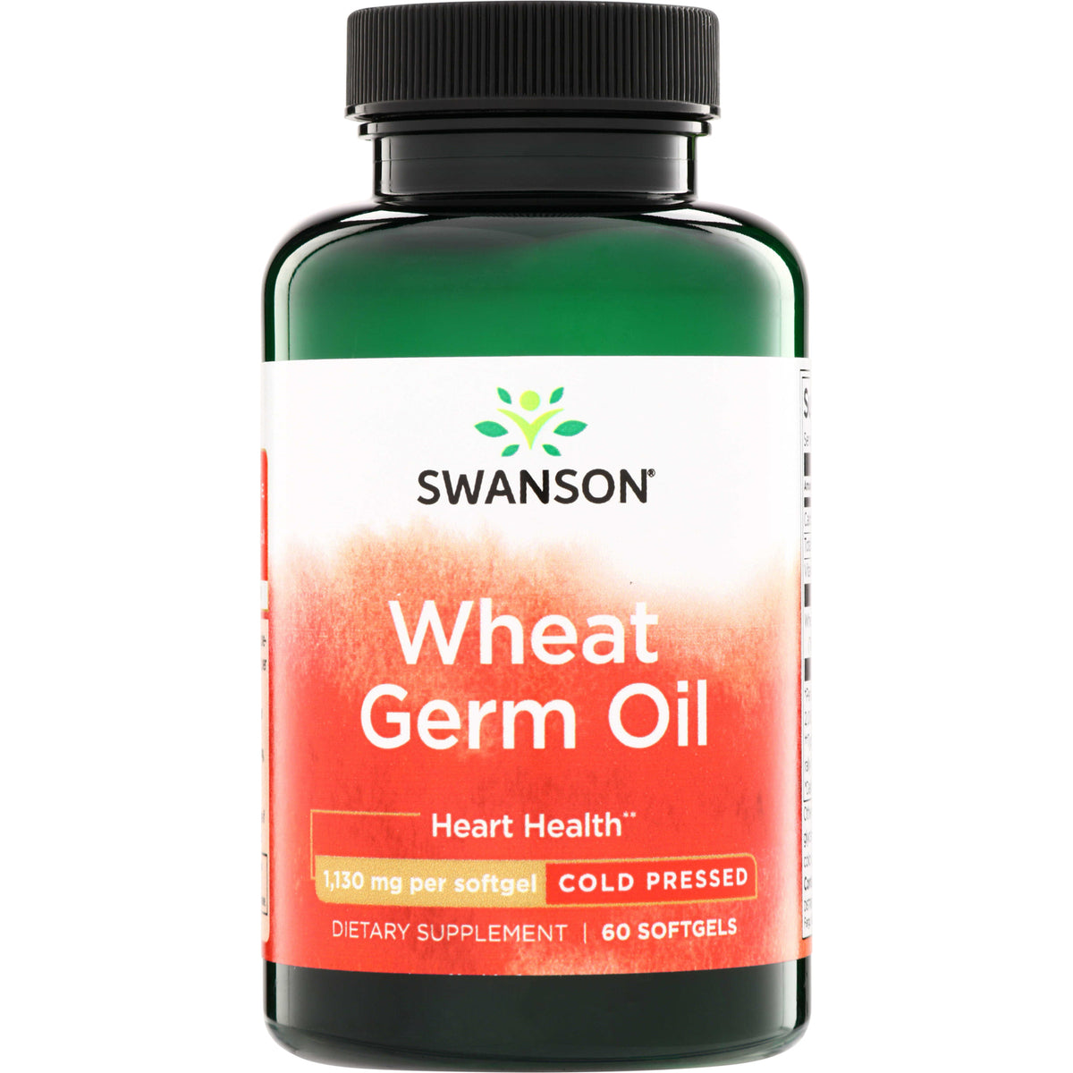 SWE046 | Swanson Wheat Germ Oil supplement bottle, Heart Health, 1,130 mg per softgel, cold pressed, 60 softgels
