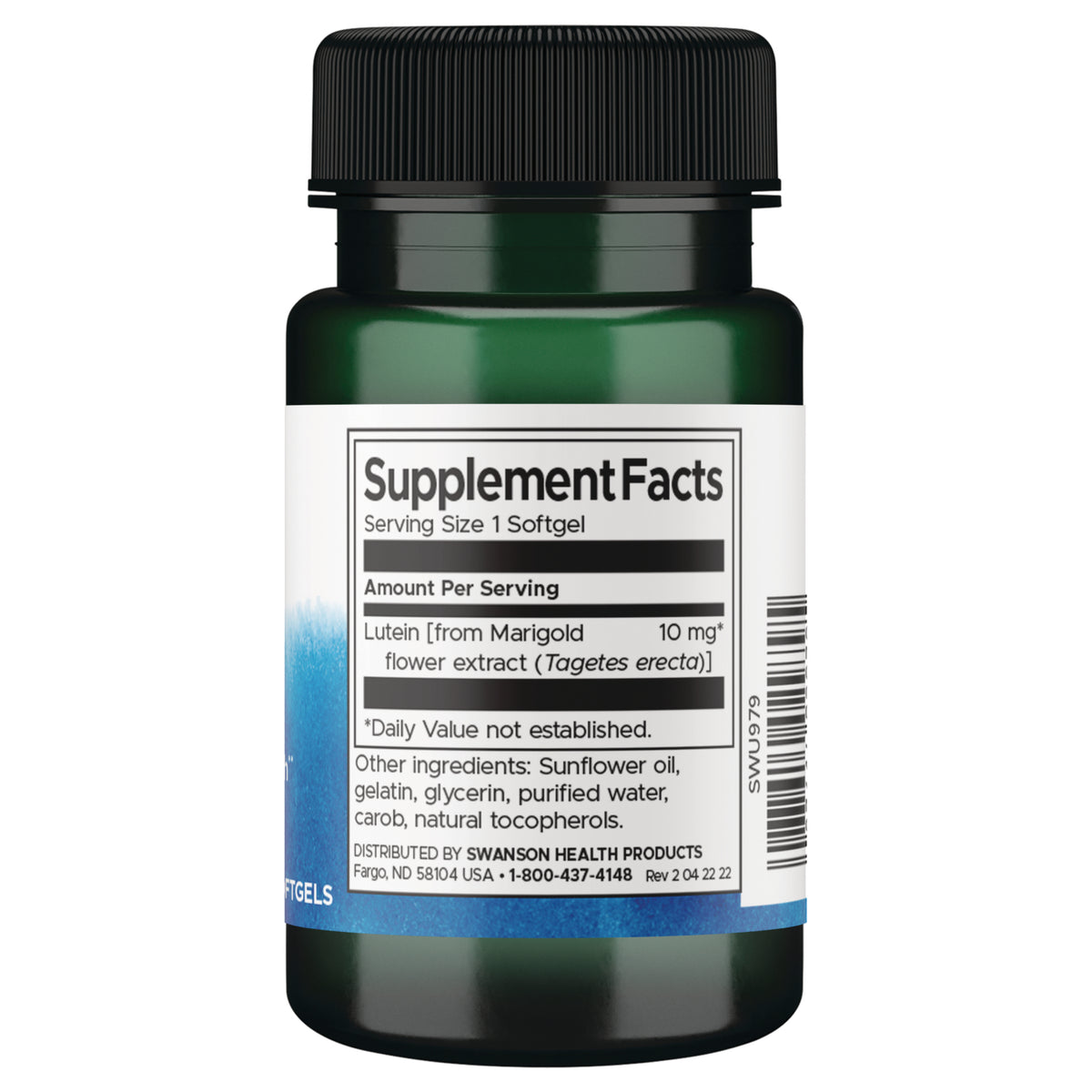 SWU979 | Back label with supplement facts and serving information