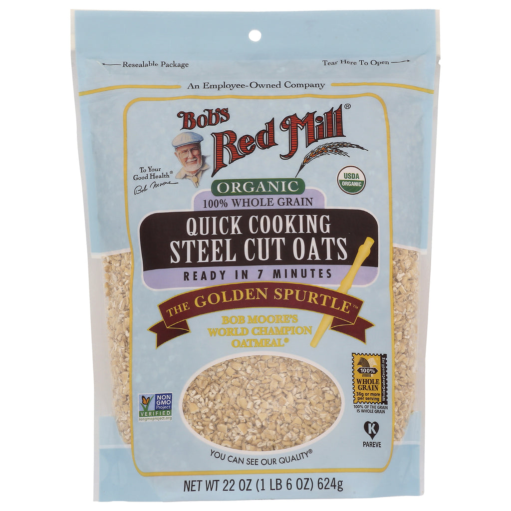 BOB315 | Bob's Red Mill organic quick cooking steel cut oats bag front with clear window showing oats - Thumbnail