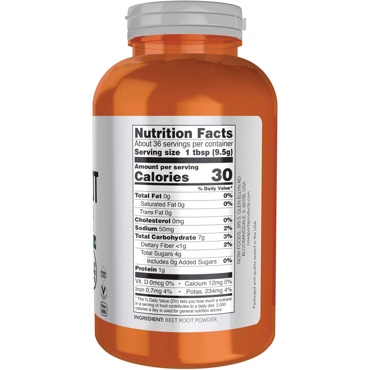 NWF1343 | bottle back showing Nutrition Facts label and ingredient BEET ROOT POWDER