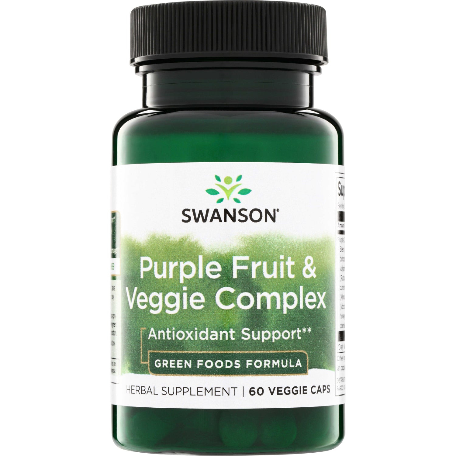 SWR071 | Swanson Purple Fruit & Veggie Complex supplement bottle, Antioxidant Support, Green Foods Formula, 60 veggie caps