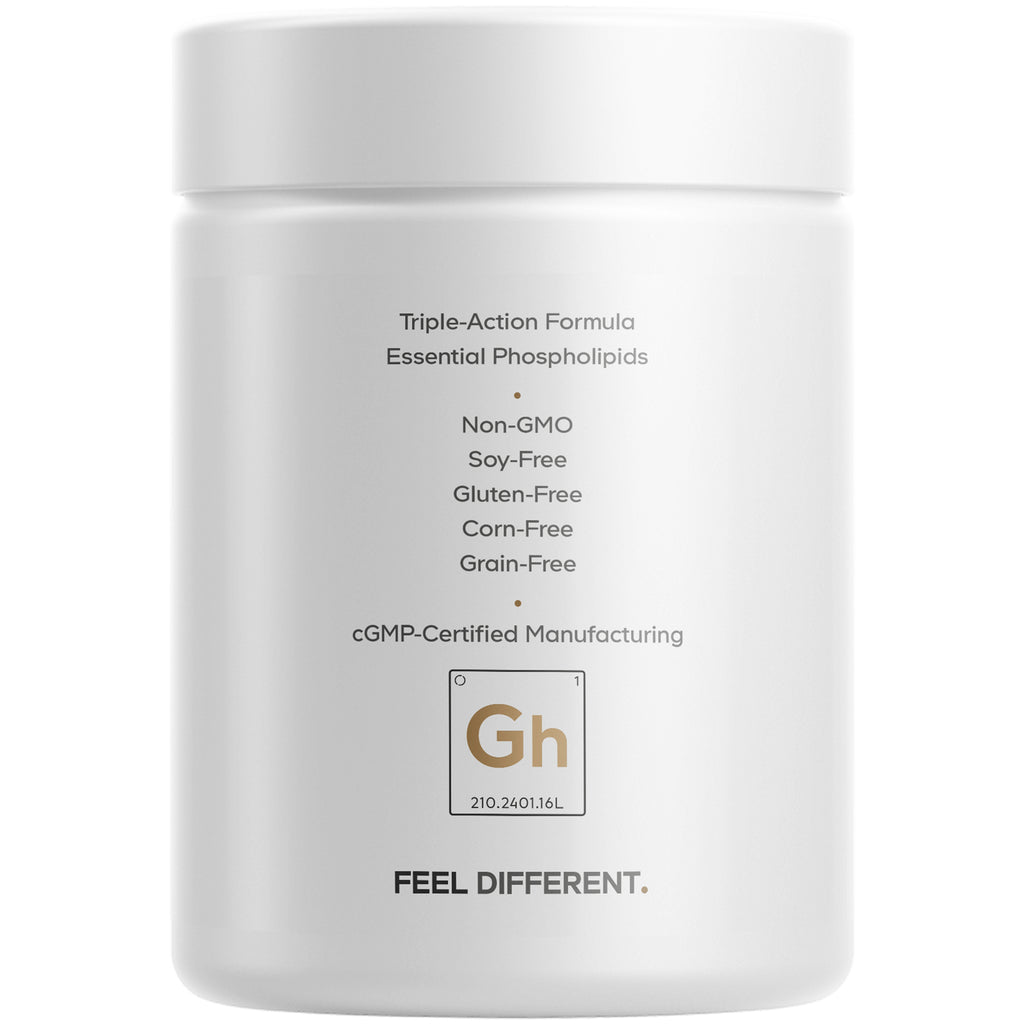 CDG003 | Back label of white supplement jar listing Triple-Action Formula, Non-GMO, Soy-Free, Gluten-Free, Corn-Free, Grain-Free and cGMP certified - Thumbnail