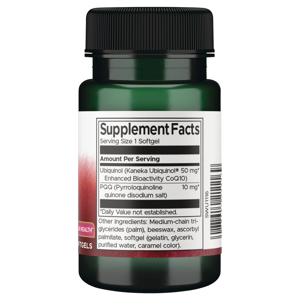 SWU1116 | Supplement Facts panel for ubiquinol and PQQ softgels with use, warnings, and storage instructions - Thumbnail