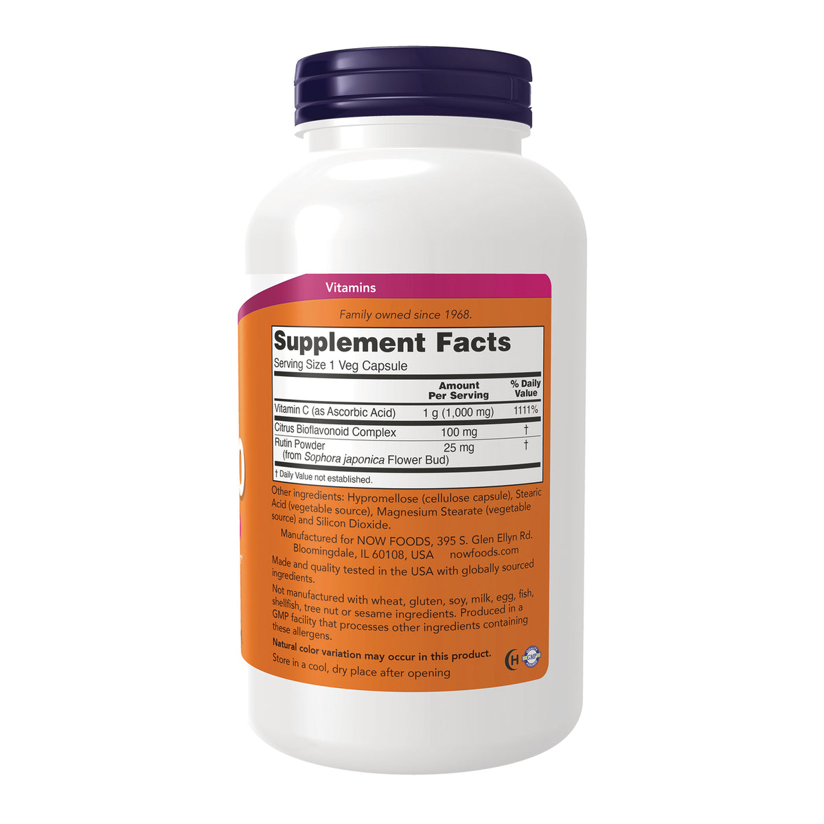 NWF030 | Back label showing Supplement Facts panel and ingredient list on white vitamin bottle