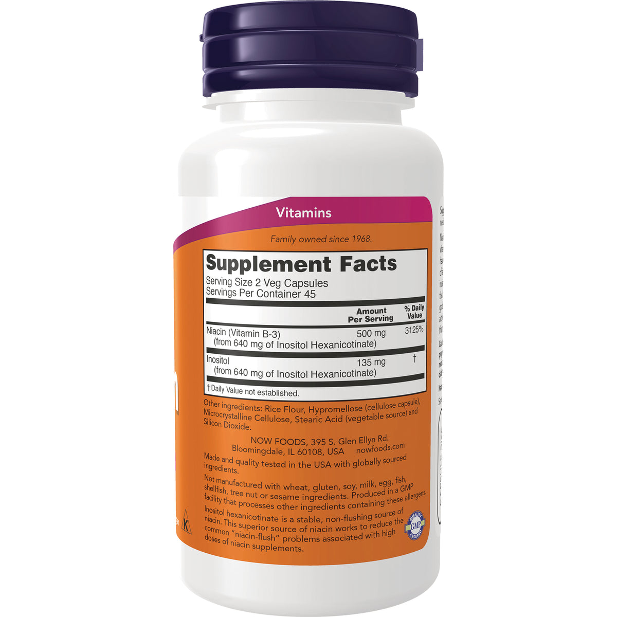 NWF772 | Back of white supplement bottle showing Supplement Facts label and orange ingredient panel