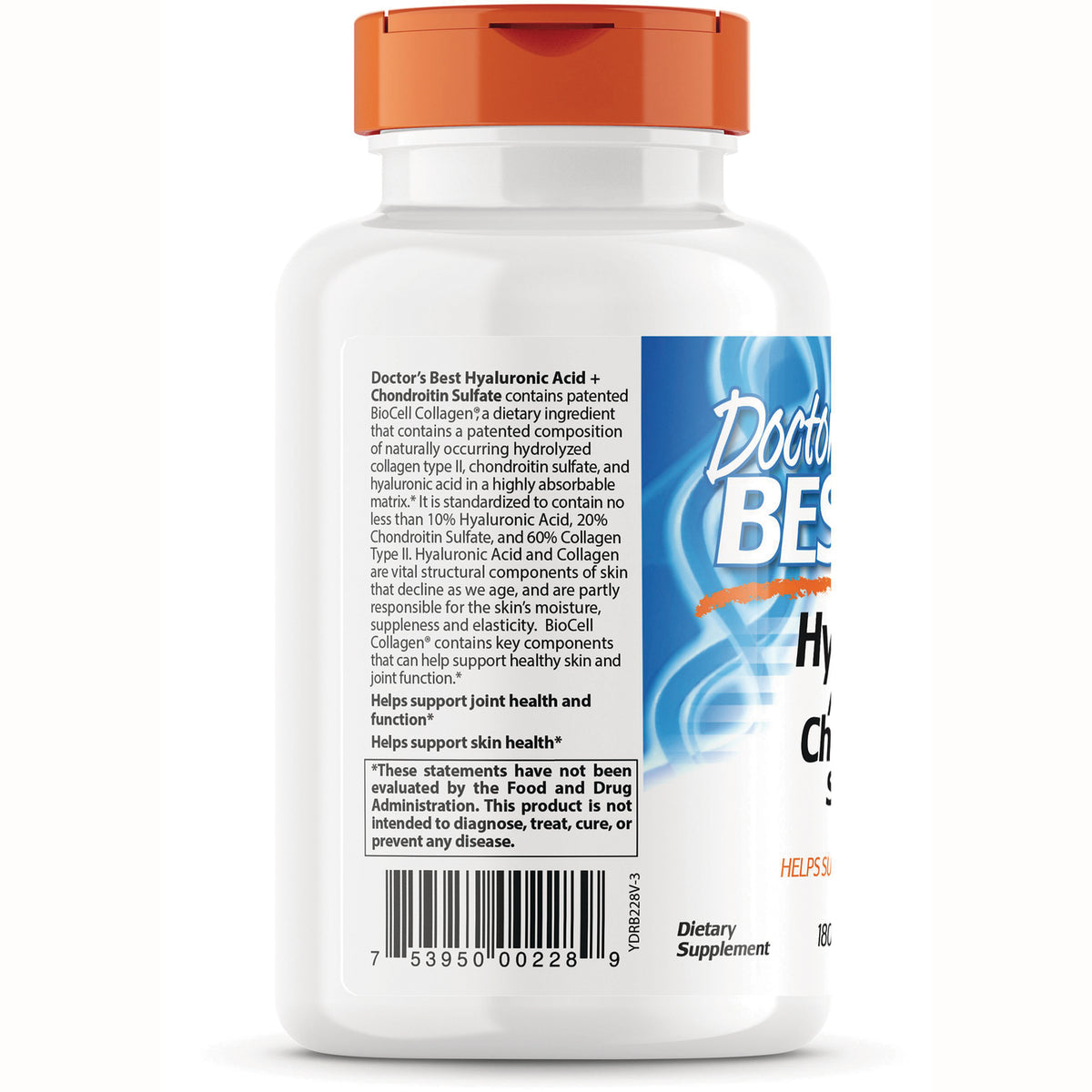 DB136 | Back label of white supplement bottle showing ingredient text, FDA disclaimer, and barcode
