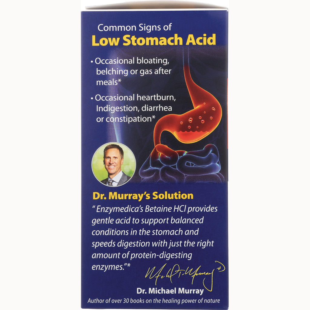 EMD070 | Back panel listing common signs of low stomach acid, stomach diagram, Dr. Murray quote and portrait - Thumbnail