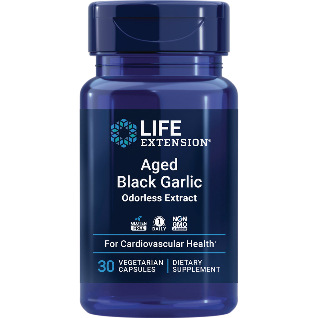 LE594 | Life Extension Aged Black Garlic odorless extract bottle, 30 vegetarian capsules - Thumbnail