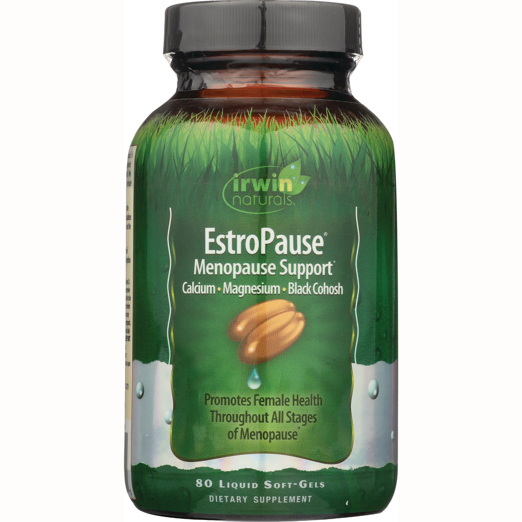 IR074 | Irwin Naturals EstroPause menopause support bottle, 80 liquid soft-gels with calcium magnesium and black cohosh - Thumbnail