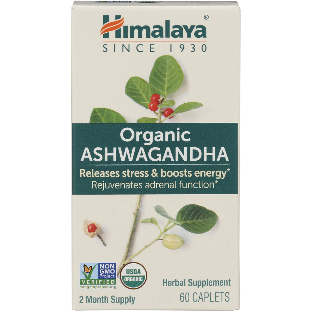 HHH003 | Himalaya Organic Ashwagandha herbal supplement front box showing brand name, organic badge and 60 caplets - Thumbnail