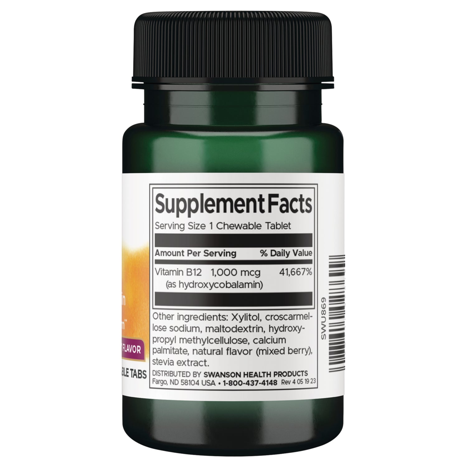 SWU869 | Back label with supplement facts and serving information